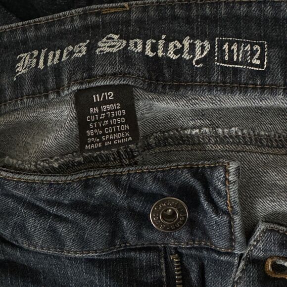 Blues Society JRS SZ 11/12 Jeans Low-Rise Distressed Zip Ankles Chain Dark Wash - Picture 11 of 12